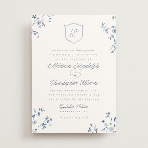 This is a bluebell wedding invitations with standard by Everett Paper Goods called wildflower corners printing on signature in standard