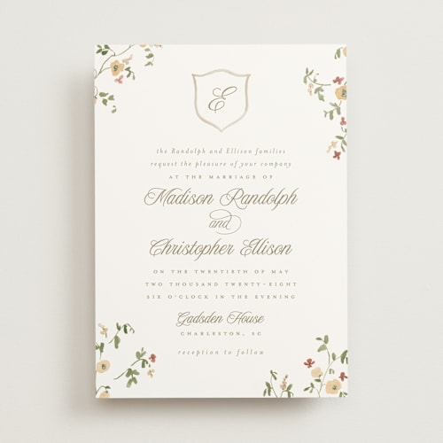 This is a buttercup wedding invitations with standard by Everett Paper Goods called wildflower corners printing on signature in standard