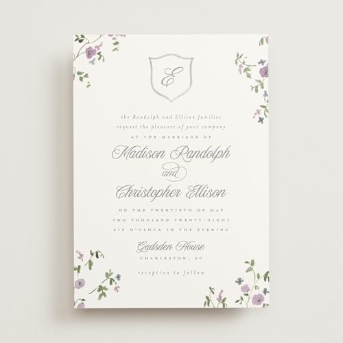 This is a wisteria wedding invitations with standard by Everett Paper Goods called wildflower corners printing on signature in standard