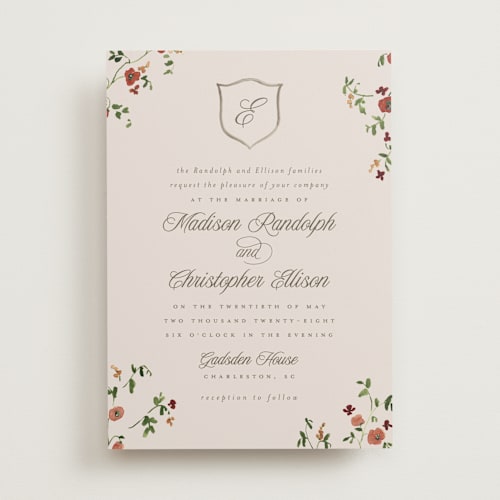 This is a garnet wedding invitations with standard by Everett Paper Goods called wildflower corners printing on signature in standard