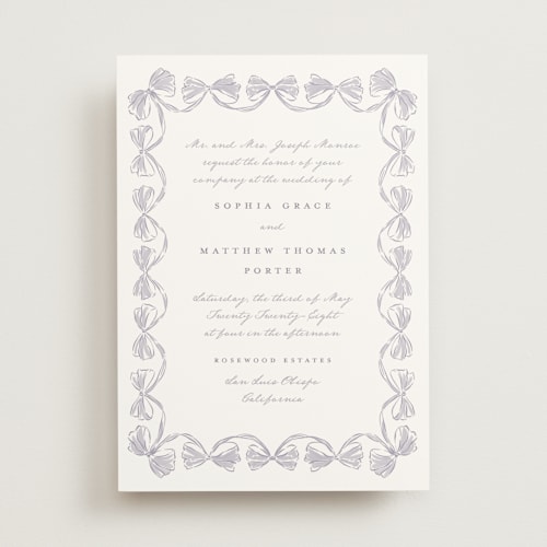 This is a lavender wedding invitations with standard by Leah Bisch called bow frame printing on signature in standard