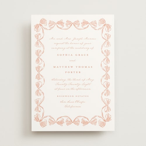 This is a sunset wedding invitations with standard by Leah Bisch called bow frame printing on signature in standard