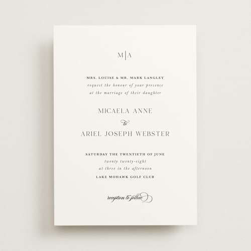 This is a obsidian wedding invitations with standard by Lucrecia Caporale called classic & timeless printing on signature in standard