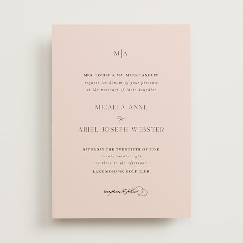 This is a rosequatz wedding invitations with standard by Lucrecia Caporale called classic & timeless printing on signature in standard