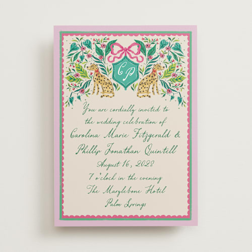 This is a peony wedding invitations with standard by Jackie Crawford called whimsical hand illustrated crest printing on signature in standard