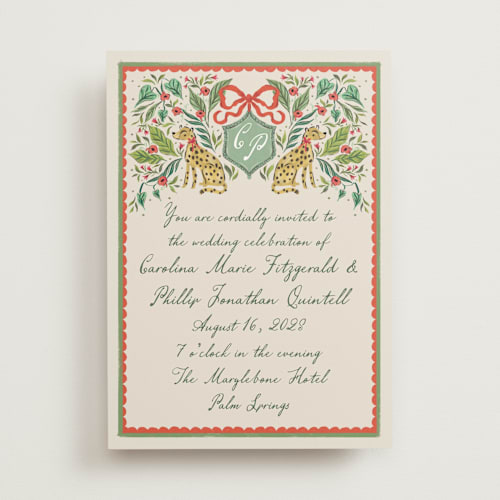 This is a tomato wedding invitations with standard by Jackie Crawford called whimsical hand illustrated crest printing on signature in standard