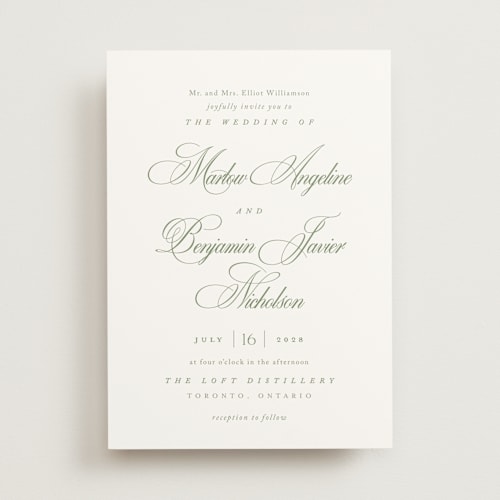 This is a garden wedding invitations with standard by Kelly Schmidt called chic script printing on signature in standard