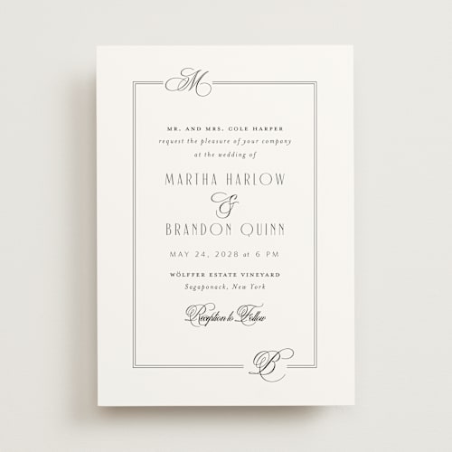 This is a tuxedo wedding invitations with standard by Nicoletta Savod called black tie elegance printing on signature in standard