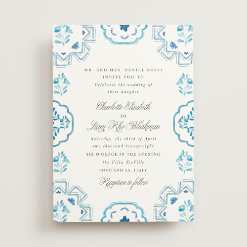 This is a cerulean wedding invitations with standard by Itsy Belle Studio called almafi printing on signature in standard