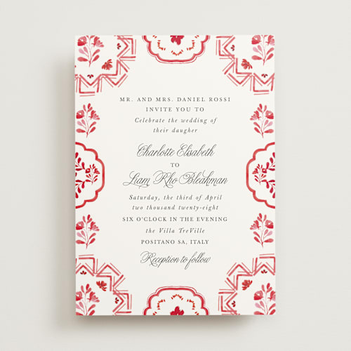 This is a scarlet wedding invitations with standard by Itsy Belle Studio called almafi printing on signature in standard
