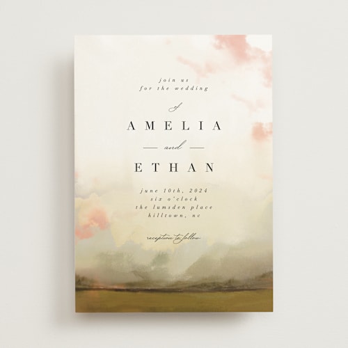 This is a moss wedding invitations with standard by Hannah Williams called pastel sky printing on signature in standard
