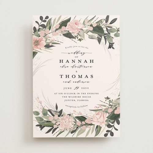 This is a blush wedding invitations with standard by Susan Moyal called ivory ring printing on signature in standard