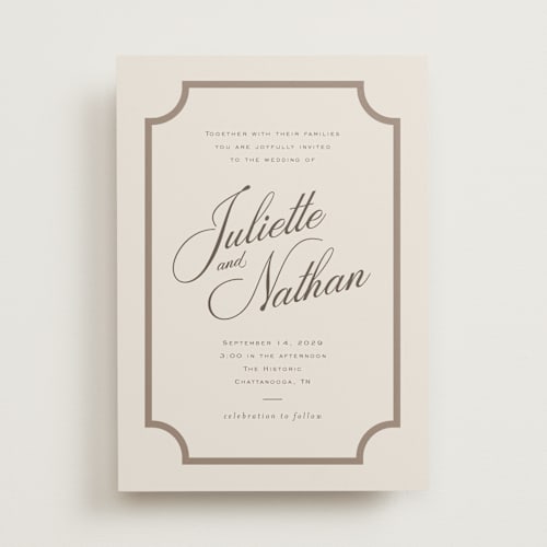 This is a latte wedding invitations with standard by Jessica Williams called marenza printing on signature in standard