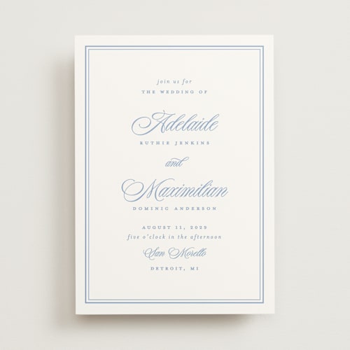 This is a periwinkle wedding invitations with standard by Ellen Schlegelmilch called museo printing on signature in standard