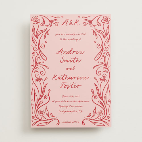 This is a brick wedding invitations with standard by Julia Liverton called love in bloom printing on signature in standard