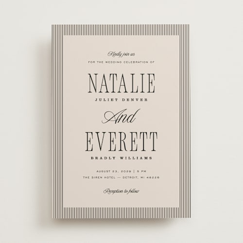 This is a noir wedding invitations with standard by Pixel and Hank called linea printing on signature in standard