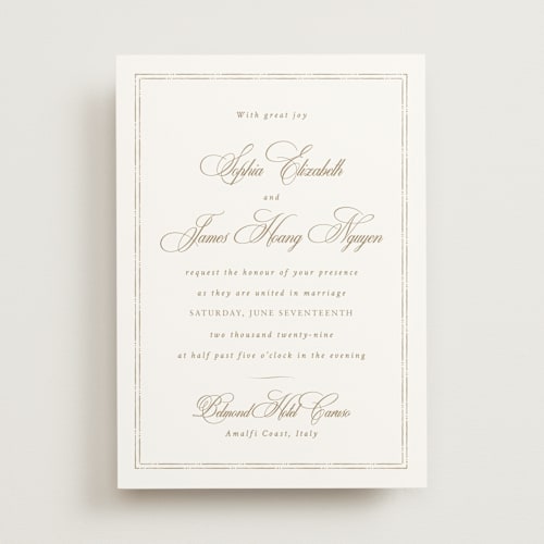 This is a wheat wedding invitations with standard by Design Lotus called amalfi blue printing on signature in standard