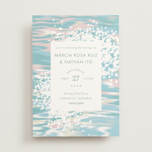 This is a rose quartz wedding invitations with standard by Sam Dubeau called glisten printing on signature in standard