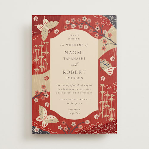 This is a rose wedding invitations with standard by Jennifer Holbrook called japanese textile printing on signature in standard