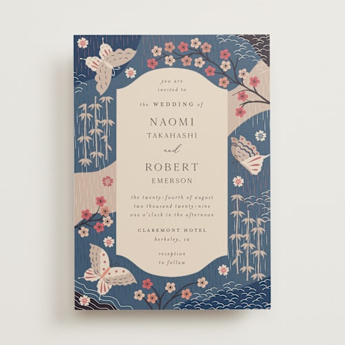 This is a sapphire wedding invitations with standard by Jennifer Holbrook called japanese textile printing on signature in standard