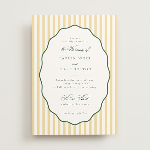 This is a citrine wedding invitations with standard by Emily Betts called curved frame printing on signature in standard