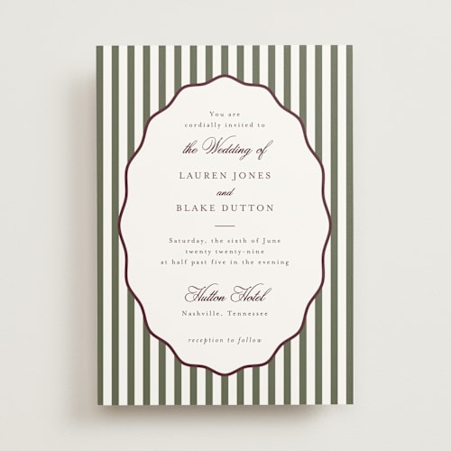 This is a vineyard wedding invitations with standard by Emily Betts called curved frame printing on signature in standard