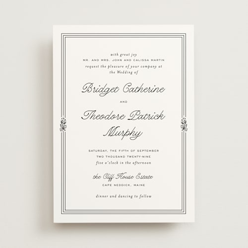 This is a tuxedo wedding invitations with standard by Kate Ahn called court printing on signature in standard