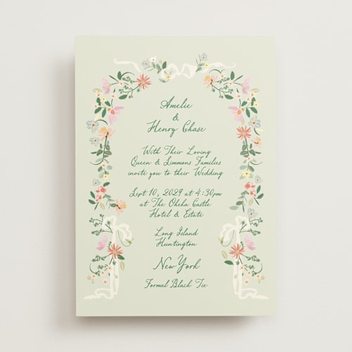 This is a spring wedding invitations with standard by Phrosné Barwood called spring draped garland printing on signature in standard