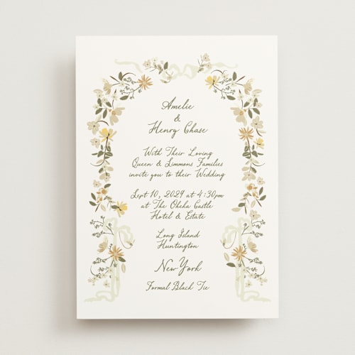 This is a pumpkin spice wedding invitations with standard by Phrosné Barwood called spring draped garland printing on signature in standard