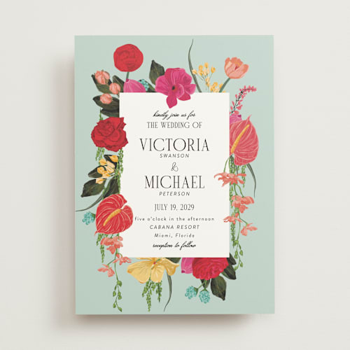 This is a tropical wedding invitations with standard by Susan Moyal called romantics printing on signature in standard