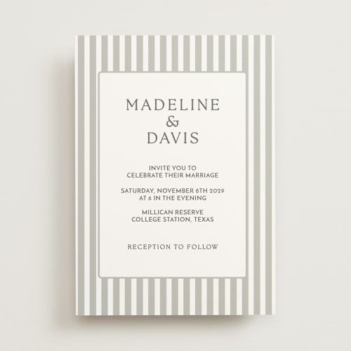 This is a slate wedding invitations with standard by First Rodeo Design called classic stripe printing on signature in standard