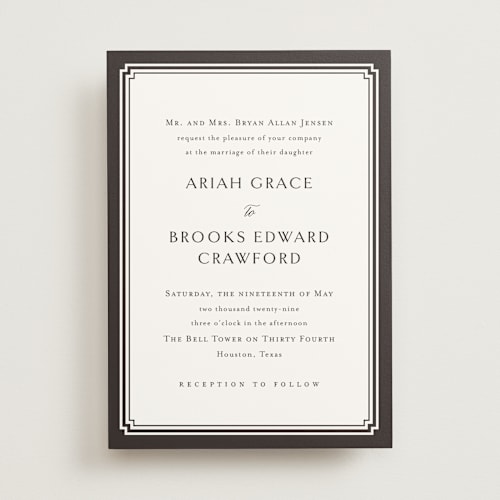 This is a espresso wedding invitations with standard by Jennifer Postorino called ariah printing on signature in standard