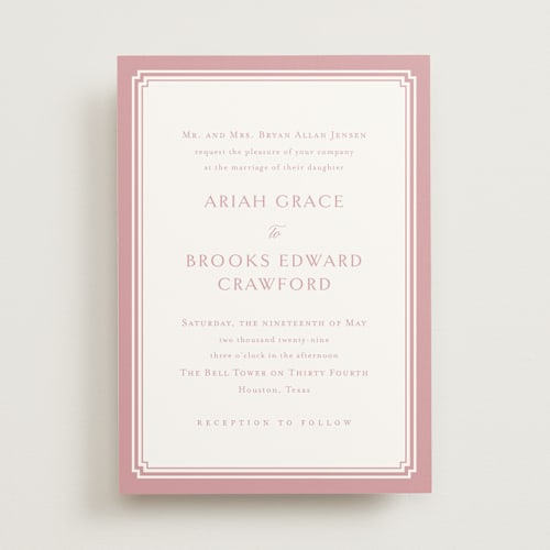 This is a bubblegum wedding invitations with standard by Jennifer Postorino called ariah printing on signature in standard