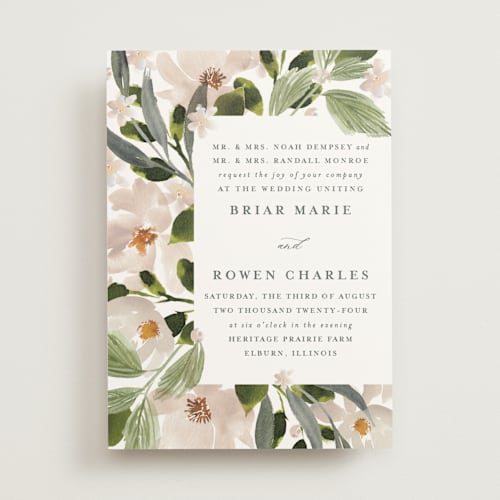 This is a cream wedding invitations with standard by Angela Marzuki called petal toss printing on signature in standard