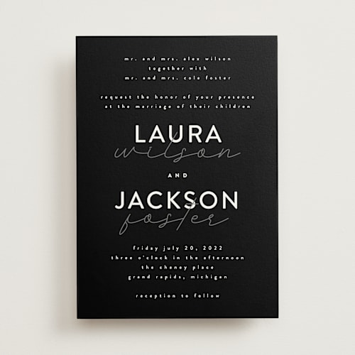 This is a obsidian wedding invitations with standard by Pixel and Hank called styled printing on signature in standard