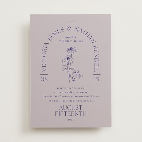 This is a wisteria wedding invitations with standard by Baumbirdy called floral type arch printing on signature in standard