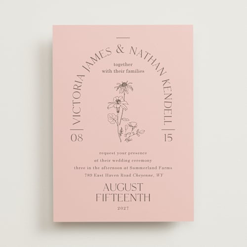 This is a petal wedding invitations with standard by Baumbirdy called floral type arch printing on signature in standard