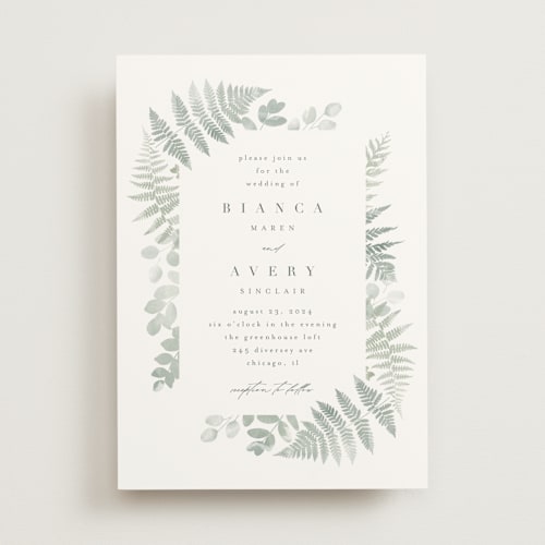 This is a fern wedding invitations with standard by Kristie Kern called gilded woodland printing on signature in standard