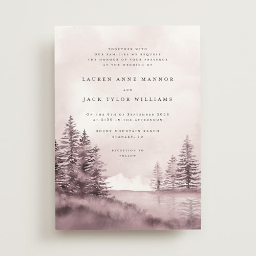 This is a magenta wedding invitations with standard by Petra Kern called montagna printing on signature in standard