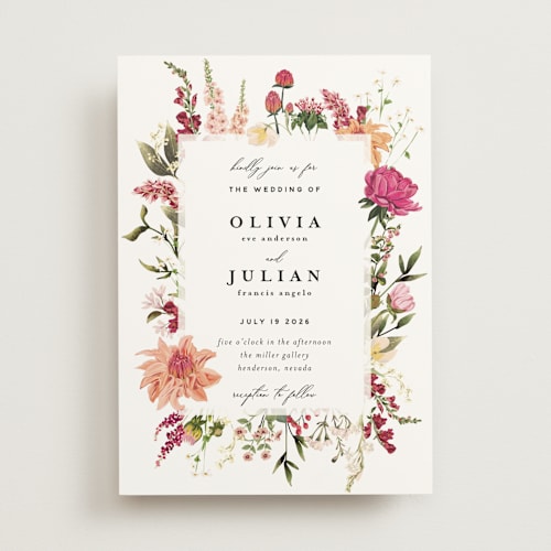 This is a magenta wedding invitations with standard by Susan Moyal called lush printing on signature in standard