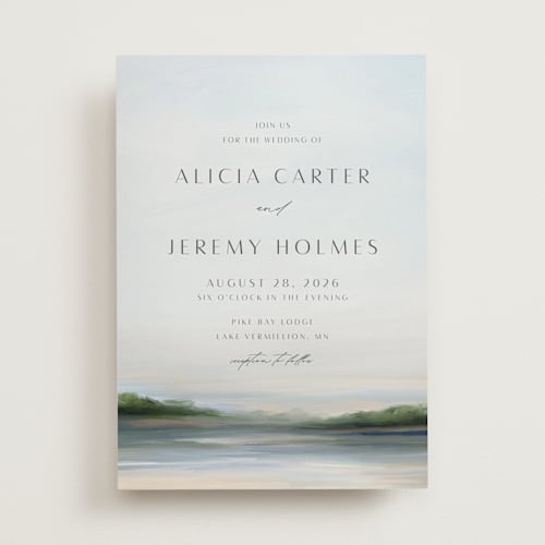 This is a sky wedding invitations with standard by Nicole Walsh called calm water printing on signature in standard