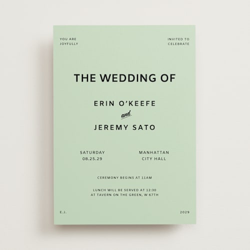 This is a mint wedding invitations with standard by Studio Suku called courthouse printing on signature in standard