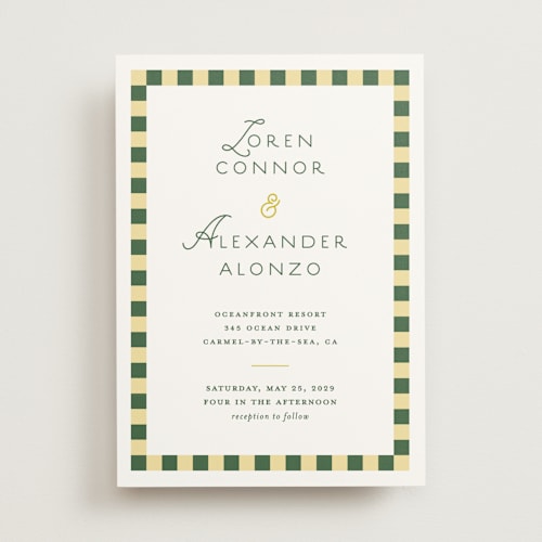 This is a citrus wedding invitations with standard by Angela Quan called grid printing on signature in standard