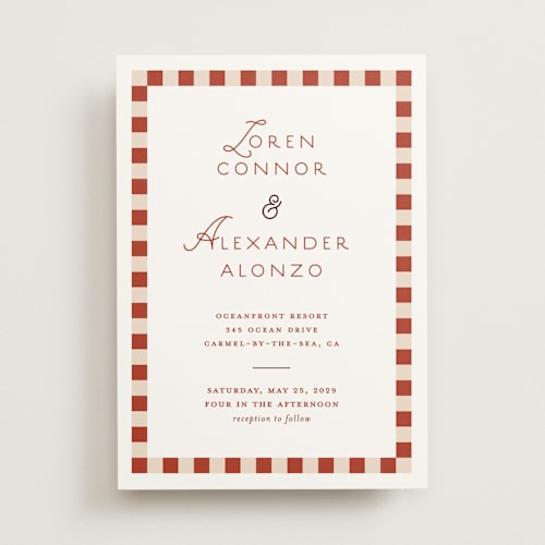 This is a brick wedding invitations with standard by Angela Quan called grid printing on signature in standard