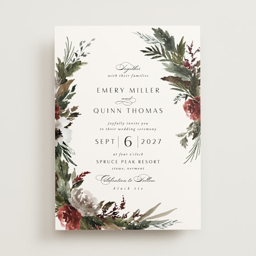 This is a garnet wedding invitations with standard by Kate Ahn called poetique printing on signature in standard
