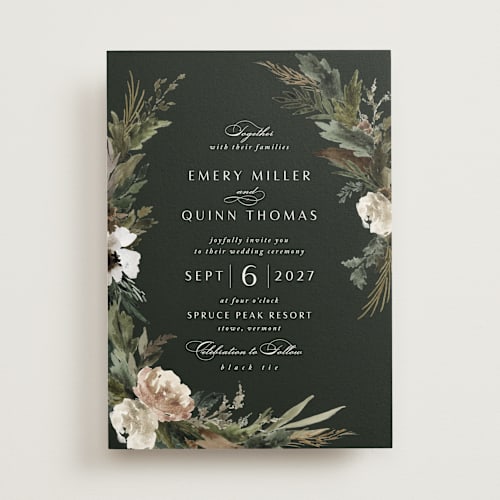 This is a olive wedding invitations with standard by Kate Ahn called poetique printing on signature in standard