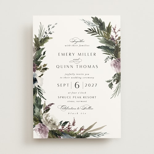 This is a amethyst wedding invitations with standard by Kate Ahn called poetique printing on signature in standard