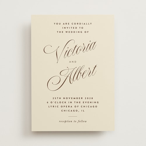 This is a oatmilk wedding invitations with standard by Nazia Hyder called museum printing on signature in standard