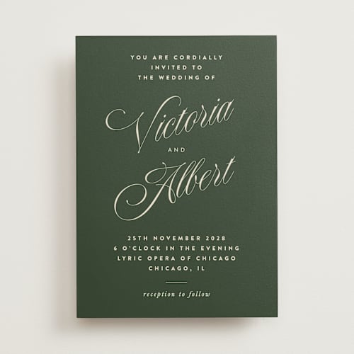 This is a pine wedding invitations with standard by Nazia Hyder called museum printing on signature in standard