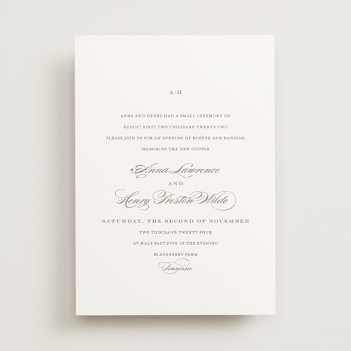 This is a ash wedding invitations with standard by Megan Davis called field printing on signature in standard